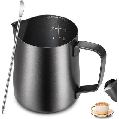 Milchkännchen 350ml Edelstahl Milk Pitcher Cappuccino Latté Schwarz