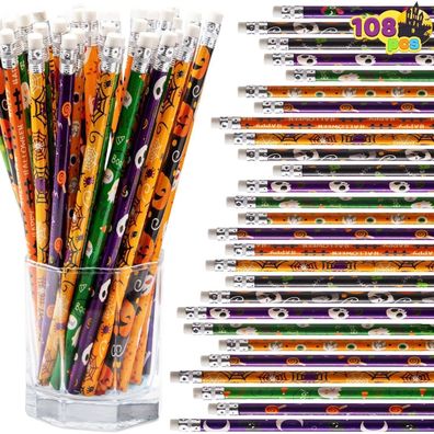 Halloween-Bleistiftsortiment 108-teilig inkl. Radiergummi in 12 Designs