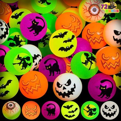 Halloween Flummi Set 72 Stück leuchtende Springbälle 32mm Gummibällen