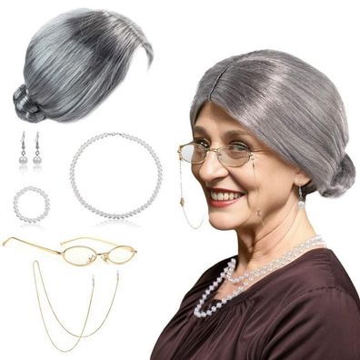 Oma Perücke Old Lady Kostüm Großmutter Cosplay Zubehör Fasching Karneval