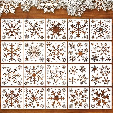 HOWAF 20 Schablonen Weihnachten Schneeflocken Vorlage DIY Stencil Set