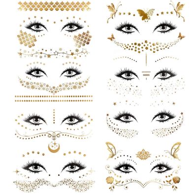 Konsait 8 Stück Metallic Flash Face Tattoos Aufkleber Gold für Frauen Mädchen