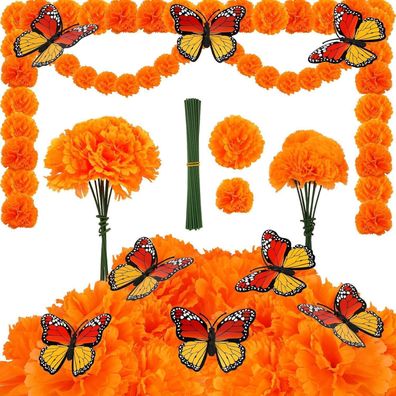 HOWAF 40 Künstliche Ringelblumen Dia de Los Muertos Seidenblumen Halloween Deko