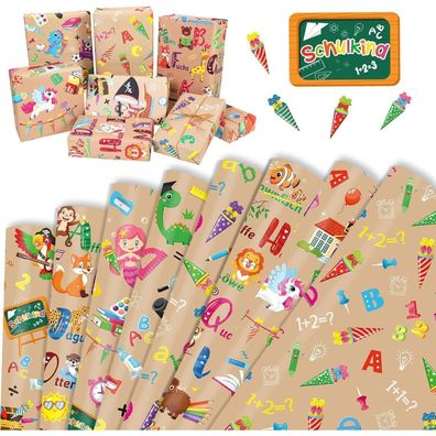 HOWAF 8er Schulanfang Geschenkpapier Kinder ABC Schultüte Einschulung Deko