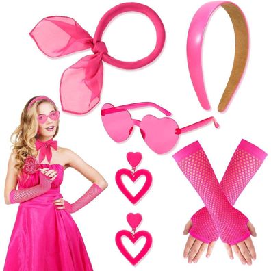 HOWAF 80er 90er Jahre Damen Kostüm Pink Accessoires Set