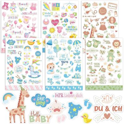 6 Bögen Sticker Babyalbum Aufkleber Fotoalbum Babyparty Mädchen Jungen