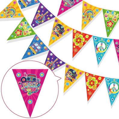 60er Jahre Hippie Theme Party Banner Groovy Retro Flower Peace Sign Dye Bunting