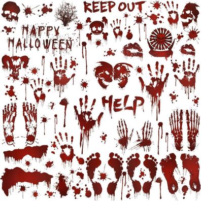 HOWAF Halloween Fensteraufkleber, 80+ Blutige Aufkleber für gruselige