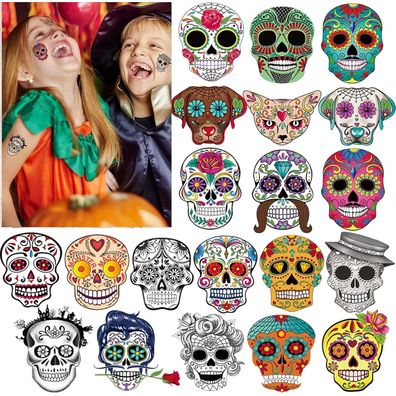 HOWAF Halloween Tag der Toten Temporäre Tattoos Set 100 Stück für Kinder