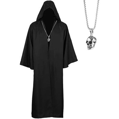 Halloween Schwarzer Umhang mit Kapuze Herren Kostüm Jedi Ritter Vampir Cosplay