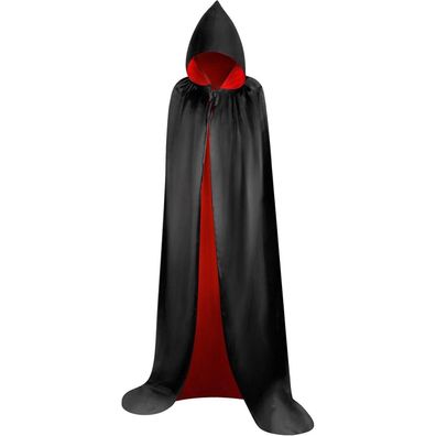 Umhang mit Kapuze Schwarz Rot Cape Halloween Vampir Kostüm XL