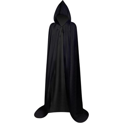 Umhang mit Kapuze Samtstoff Schwarz S - Halloween Vampir Kostüm