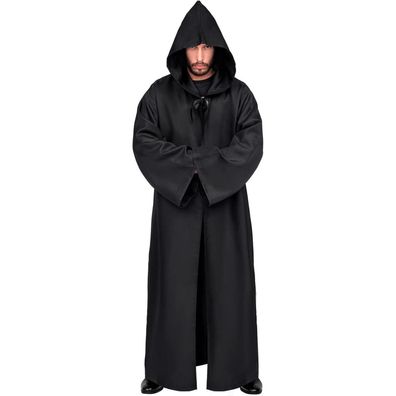 Umhang mit Kapuze Halloween Herren Kostüm Robe Schwarz XL