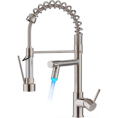 Forious LED Wasserhahn Küche Edelstahl mit 360°-Schwenkbarkeit