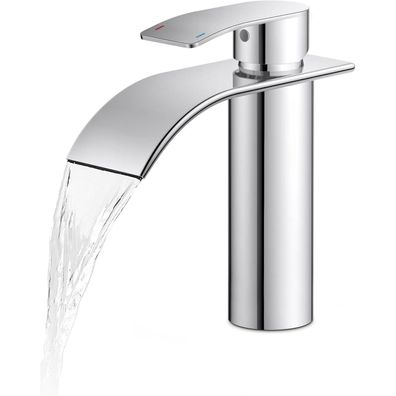 Moderne Wasserfall Einloch-Badarmatur 110mm Auslaufhöhe Chrom