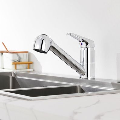 Einhebel Chrom Küchenarmatur Ausziehbar 2 Strahlarten 360° Schwenkbar