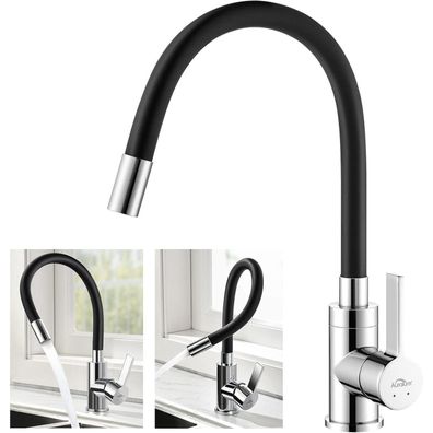 Wasserhahn Küche Schwarz Flexibler Auslauf 360° Mischbatterie Hochdruck