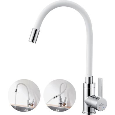 Auralum Flexibler Küchenarmatur Weiß Hochdruck 360° Drehbar Aerator