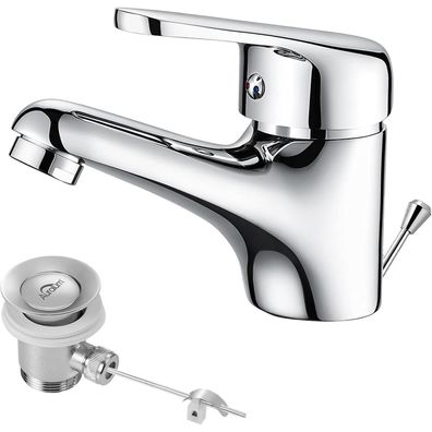 Auralum Wasserhahn Bad Einhebel-Waschtischarmatur Ablaufgarnitur Chrom Armatur