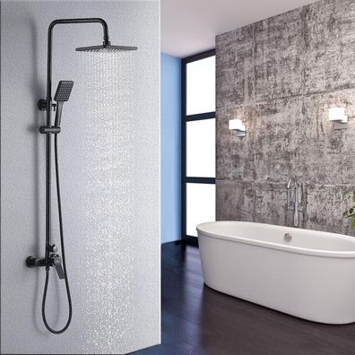 Duscharmatur Schwarz Höhenverstellbar Regendusche Handbrause 90-124cm