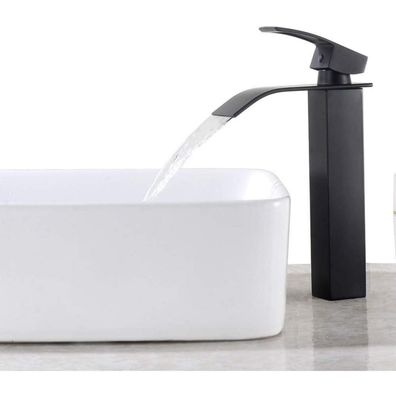 Auralum Wasserfall Bad Wasserhahn Schwarz Hoch Auslauf 204mm Einhebelmischer