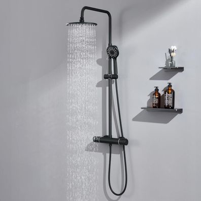 Auralum Duschsystem Thermostat Schwarz Regendusche Höhenverstellbar