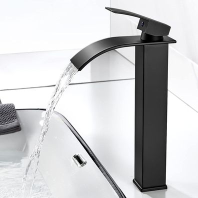 Wasserhahn Bad Schwarz Matt - Hoch Wasserfallarmatur 235mm