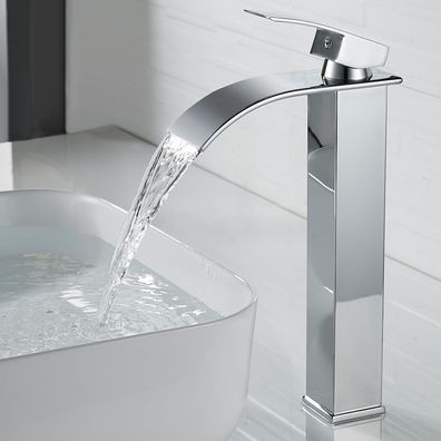 Kisimixer Moderne Wasserfall Badarmatur Hoch Chrom-Messing