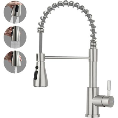 APPASO Küchenarmatur mit Brause Hochdruck, 3 Strahlarten, 360° Drehbar