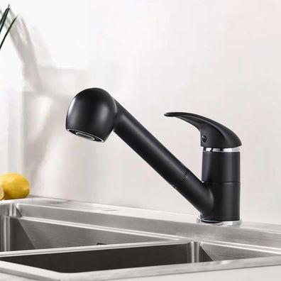 Küchenarmatur Schwarz Ausziehbar 360° Drehbar Wasserhahn Einhebelmischer