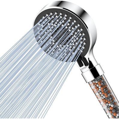 Wassersparender Duschkopf 5 Strahlarten Mineralsteinen Schwarz