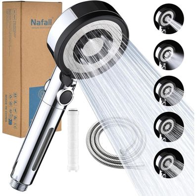 Nafall Duschkopf Filter 5 Strahlarten, Hochdruck, Wassersparend 1.5m Schlauch