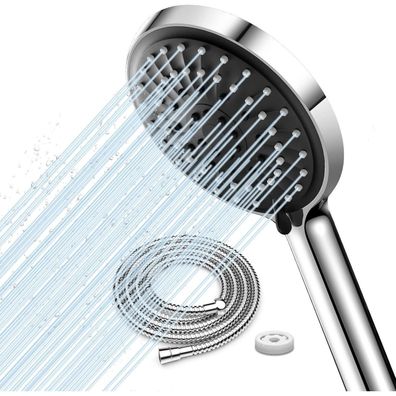 Chrom Duschkopf mit Flexibler Schlauch Edelstahl, Durchflussbegrenzer Filter