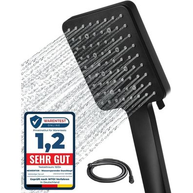 Newentor Schwarz Duschkopf mit Schlauch Massage Regendusche 6 Strahlarten
