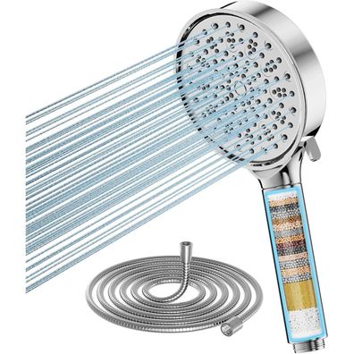 Hochdruck Duschkopf mit Filter, 6 Strahlarten, Wassersparend, 20-Schichten