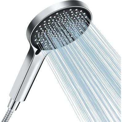 Wassersparender Duschkopf mit Schlauch, Großer Regendusche, Schwarz Chrom