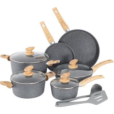 Kitchen Academy 12tlg Töpfe und Pfannen Antihaft Kochgeschirr Set Induktion Grey