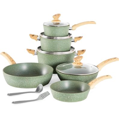 Kitchen Academy 12-teiliges grün Kochgeschirr Set Induktion Glasdeckel