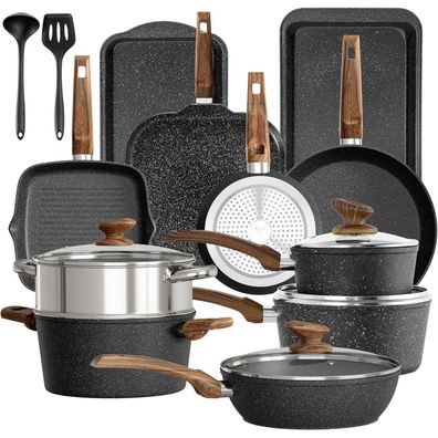 Kitchen Academy 17-teiliges Induktions-Kochgeschirr-Set mit Granitbeschichtung