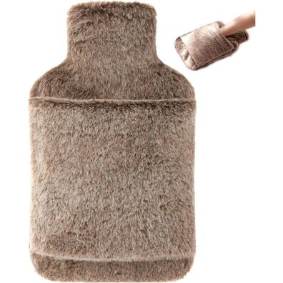 Wärmflasche mit weichem Bezug 2L Braun ideal für kalte Nächte