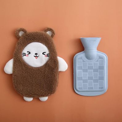 Premium Wärmflasche 0.5 Liter Abnehmbarer Bezug Kinder Naturkautschuk Katze