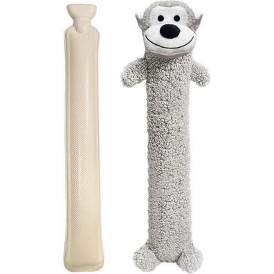 Wärmflasche Hundeform groß 80 x 15cm mit Sherpa-Bezug