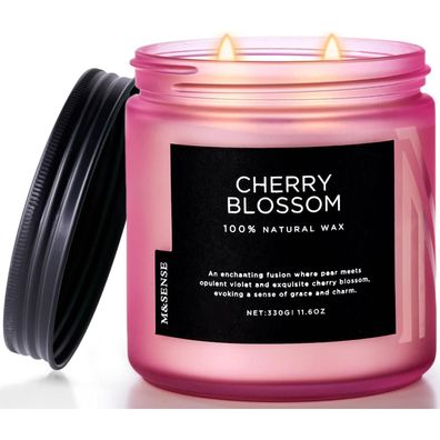 Duftkerze Kirschblüte im Glas 330g, Natürliche Wachskerze, Aromatherapie Kerze