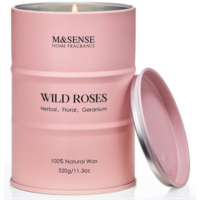 Natürliche Wildrose Duftkerze Soja 320g Stress Relief Aromatherapie für Frauen