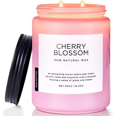 Kirschblüte Duftkerze im Glas 550g Natürlich Entspannung Aromatherapie 110h