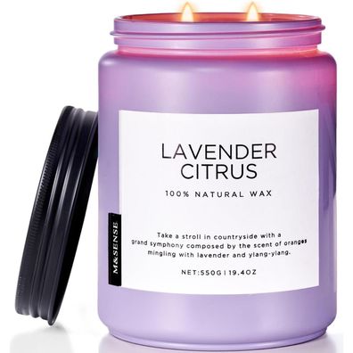 Duftkerze Lavendel Zitrus 2 Dochte 550g Aromatherapie Kerze Entspannung 110 std