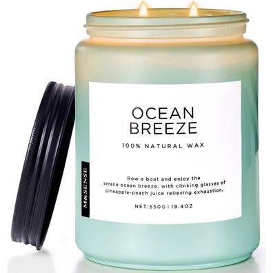 M&SENSE Meeresbrise Duftkerze im Glas 550g 110h Ananas Mango Duft Sojakerze