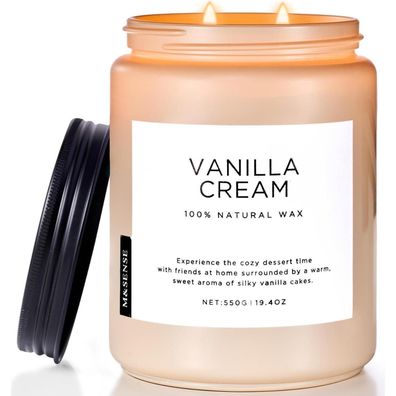 Vanille Soja-Kerze 550g, 2 Wick Jar, 110