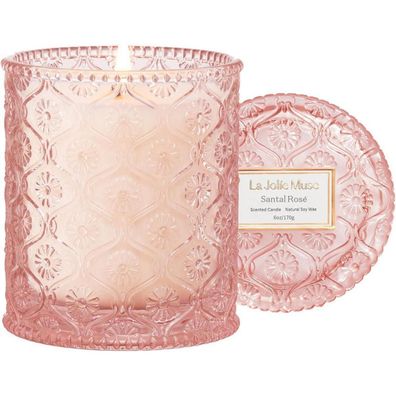 Duftkerze Rose Sandelholz 170g - Kerze 55h Brenndauer - Geschenk für Frauen