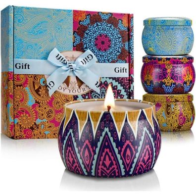 Duftkerzen Geschenkset 4er 125g für Frauen Natürlich Sojawachs Raumduft